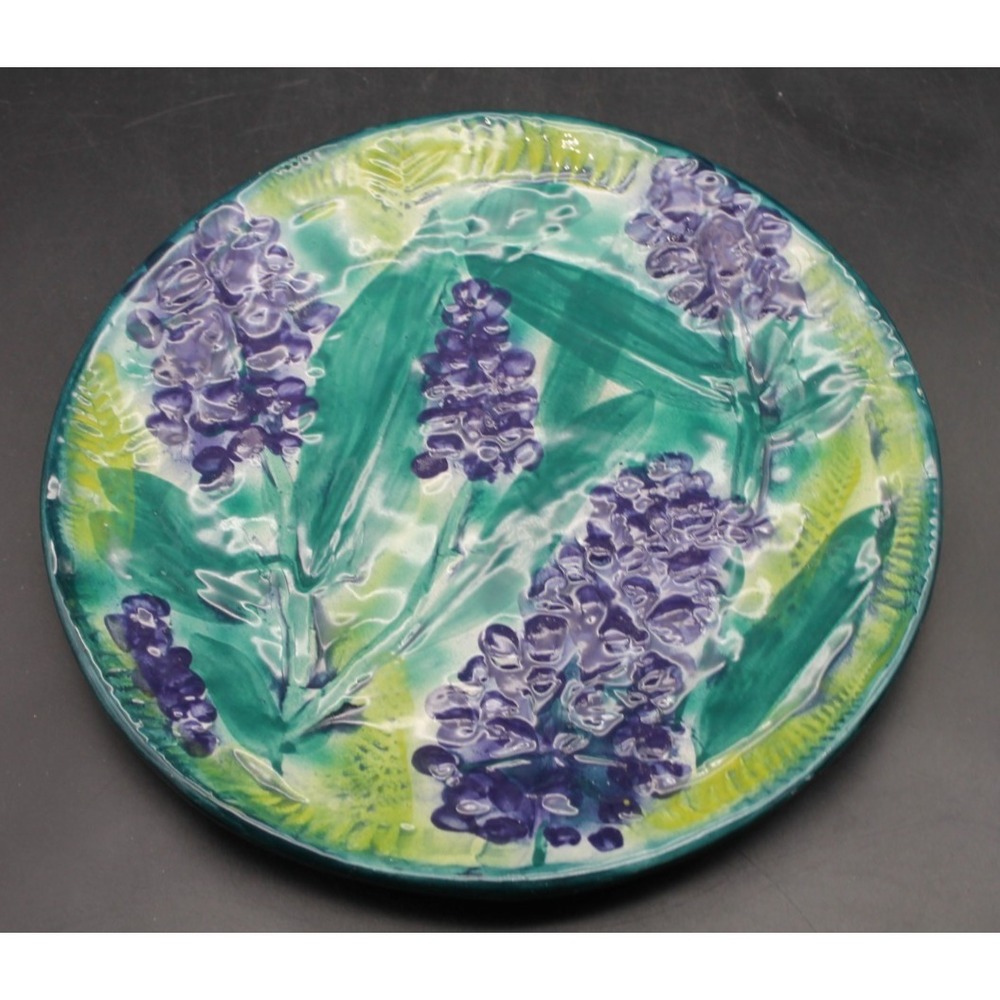 Sydney Bishop Grape Plate Hand Painted Majolica Style Purple Green Ceramic 10.25